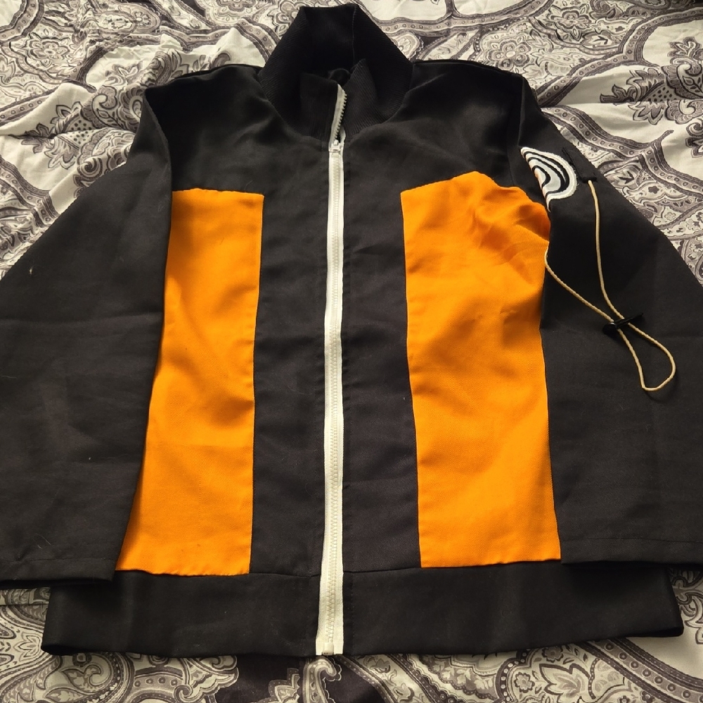 Bold Black and Orange Naruto Jacket with High Collar
